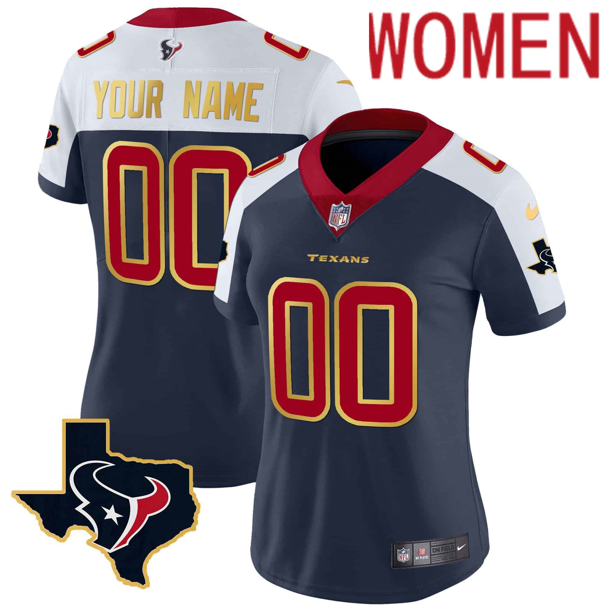 Women Houston Texans Dark blue Gold 2024 Nike Trim Vapor Custom NFL Jersey